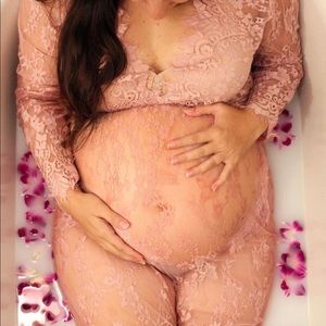 Sheer Pink Lace Maternity Dress, worn only once for photo shoot.